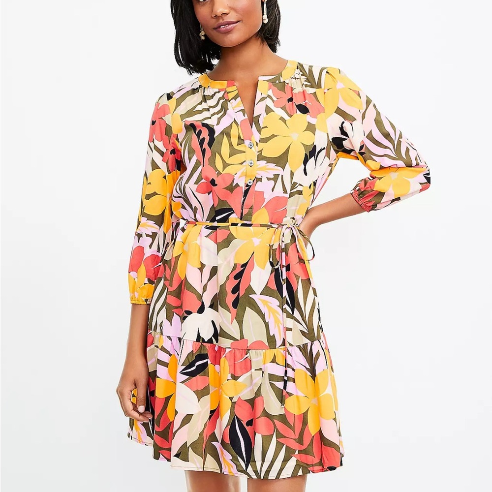 LOFT Palm Flounce dress XL